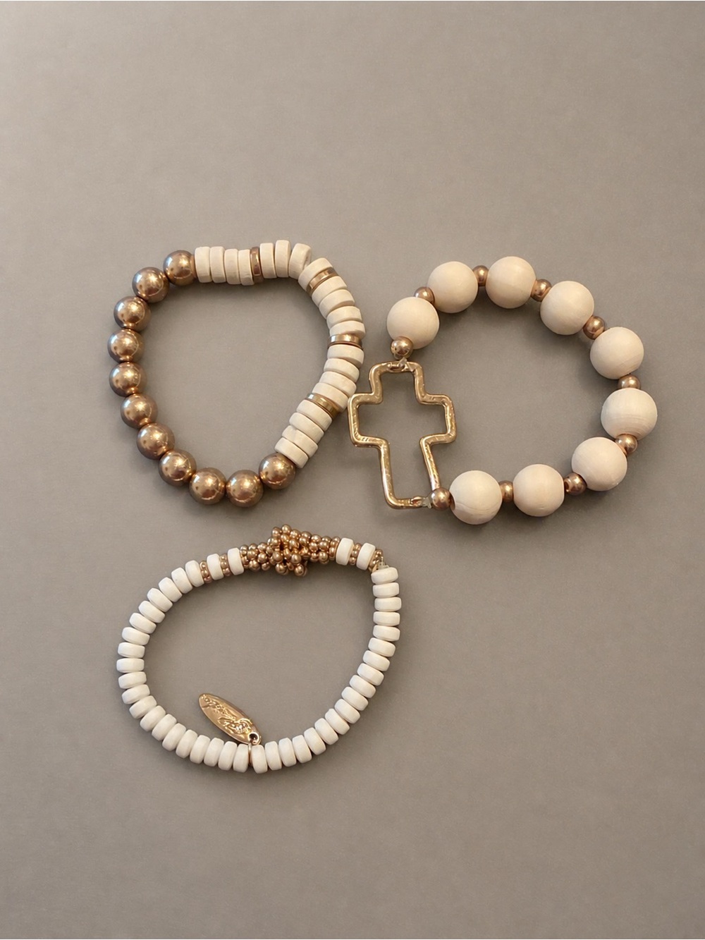 Neutral Bead & Gold Accent Women's Bracelet Set